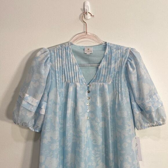 J. Marie Sky Print Swing Mini Dress Puffed Sleeves Sky Print Women's Small - Picture 6 of 14